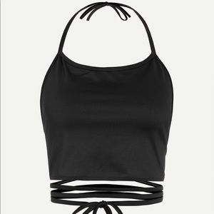 Black Lace Up Halter Top